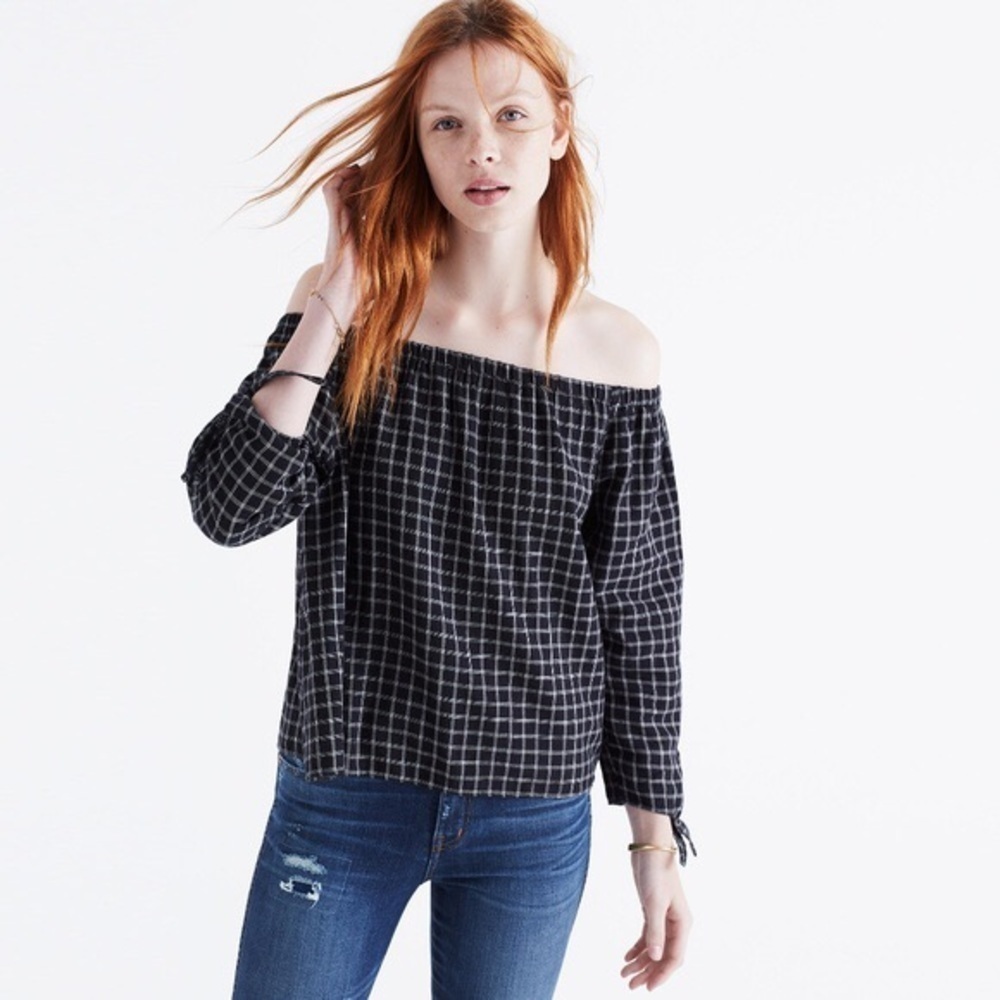 Madewell Black Window Pane Off The Shoulder Top M